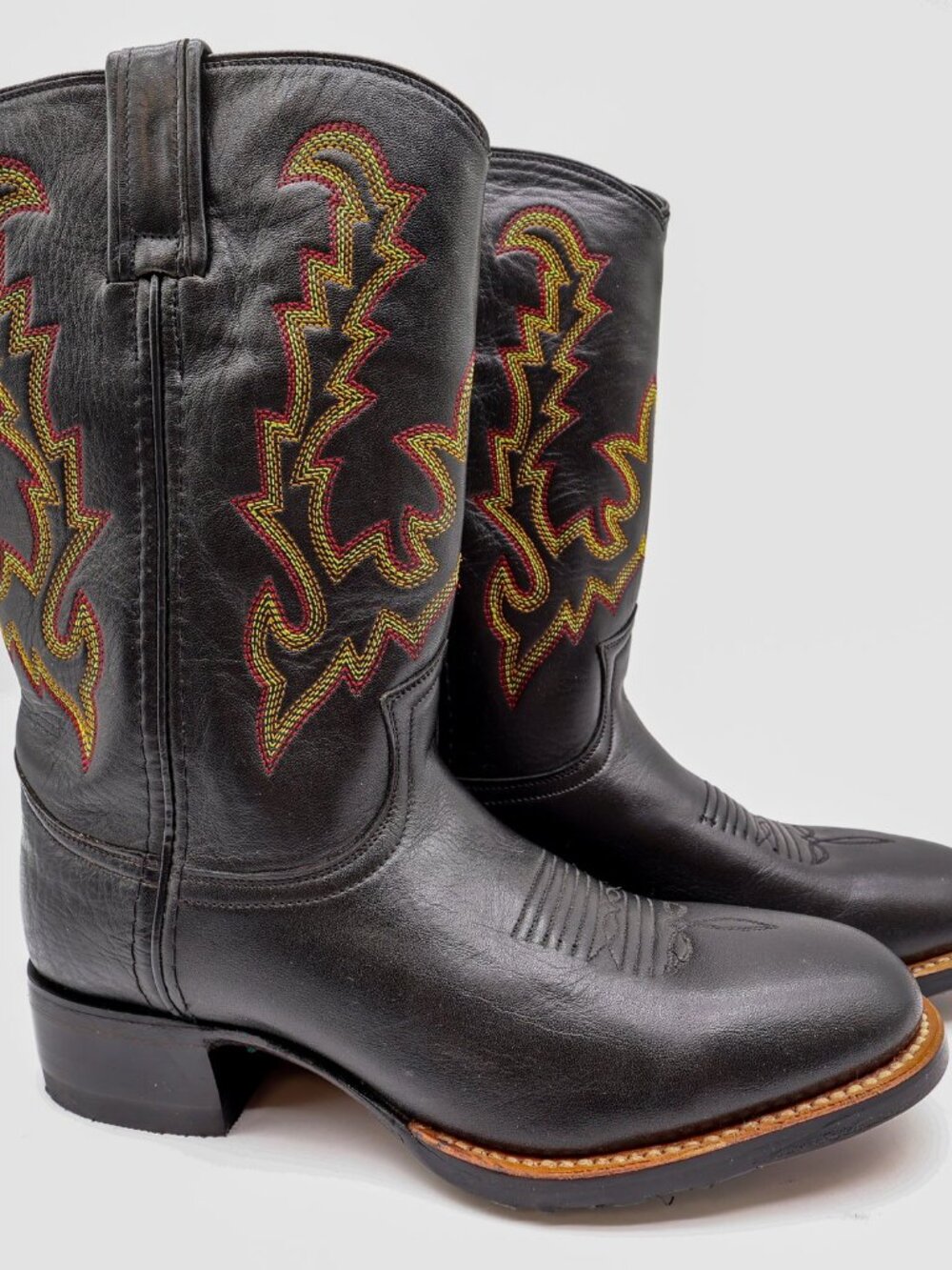 Vintage Double-H Boots Mens 8 M Black Leather Super Roper Cowboy Boots 3392 NWB View 2